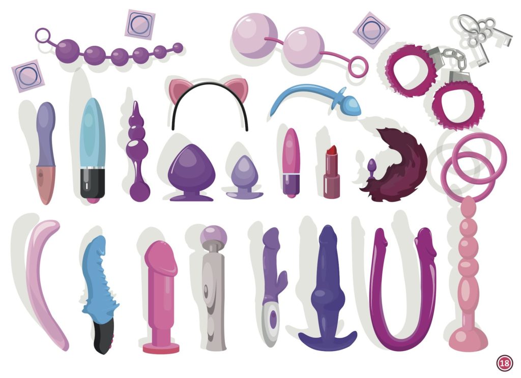 A bunch of drawn sex toys are displayed on this page where on her back collects articles from around the web.